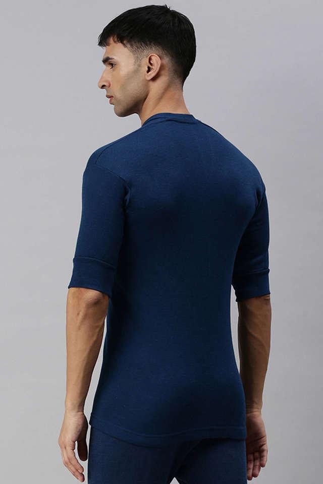 Buy LUX COTTS WOOL Blue Men's Solid Cotton Thermal Top