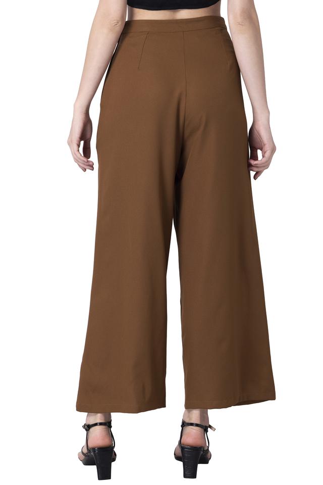 Buy MOOMAYA Women's Solid Palazzo Pants High Waist Ankle Length Wide Leg  Trousers | Shoppers Stop