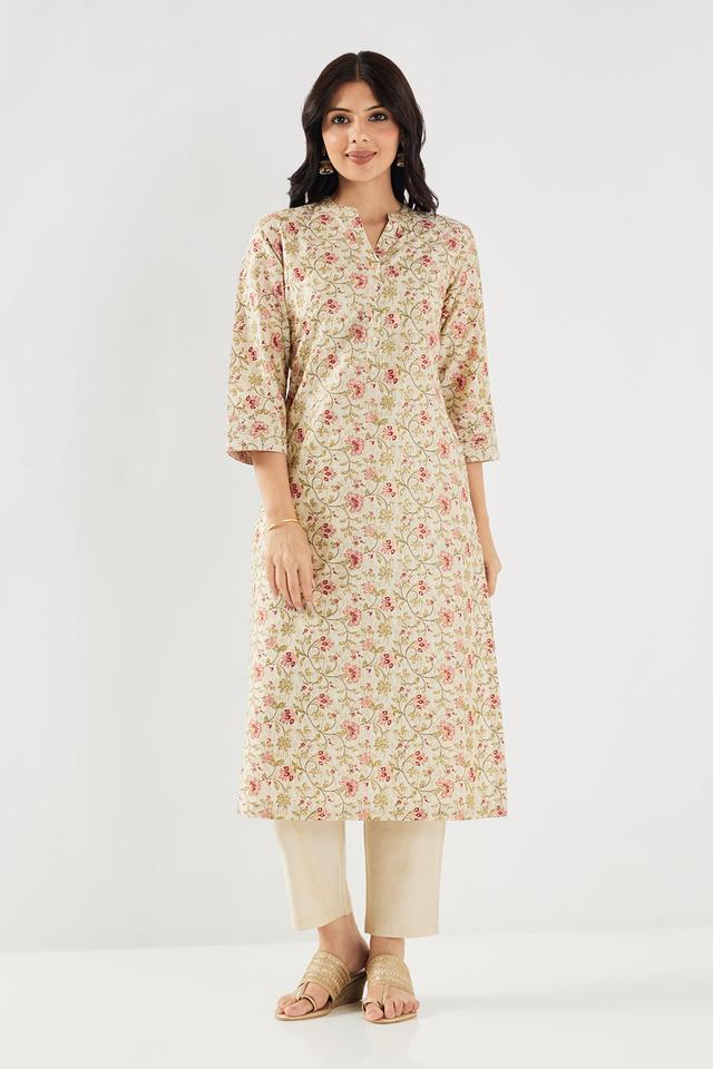 Buy KASHISH Natural Printed Blended Fabric Collared Women s Kurta Shoppers Stop