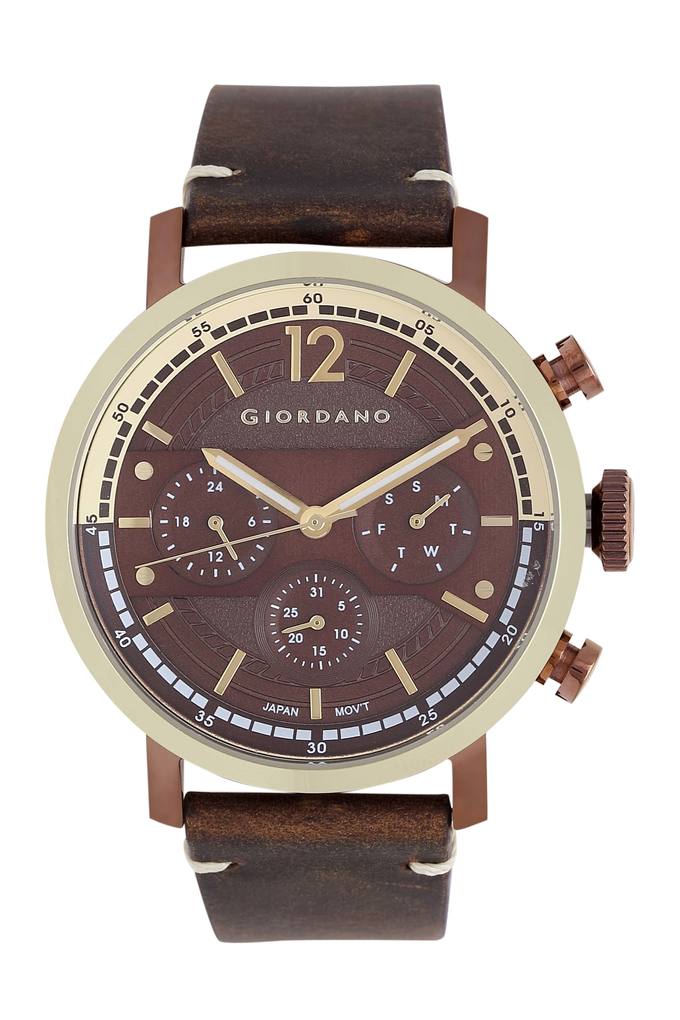 Buy GIORDANO Mens Brown Dial Leather Multi Function Watch GD