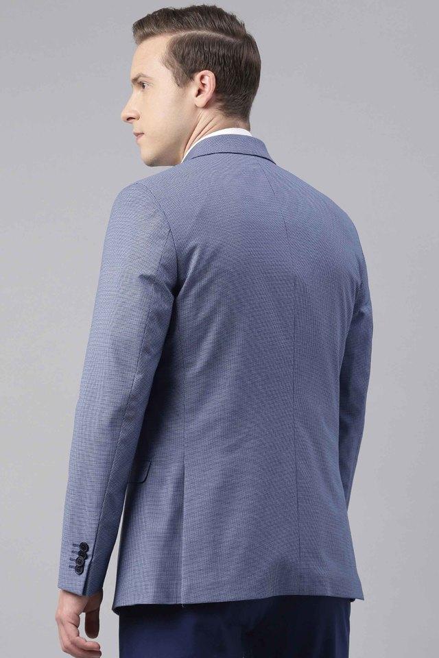 Buy THEME Blue Solid Poly Viscose Slim Fit Mens Semi Formal Jacket