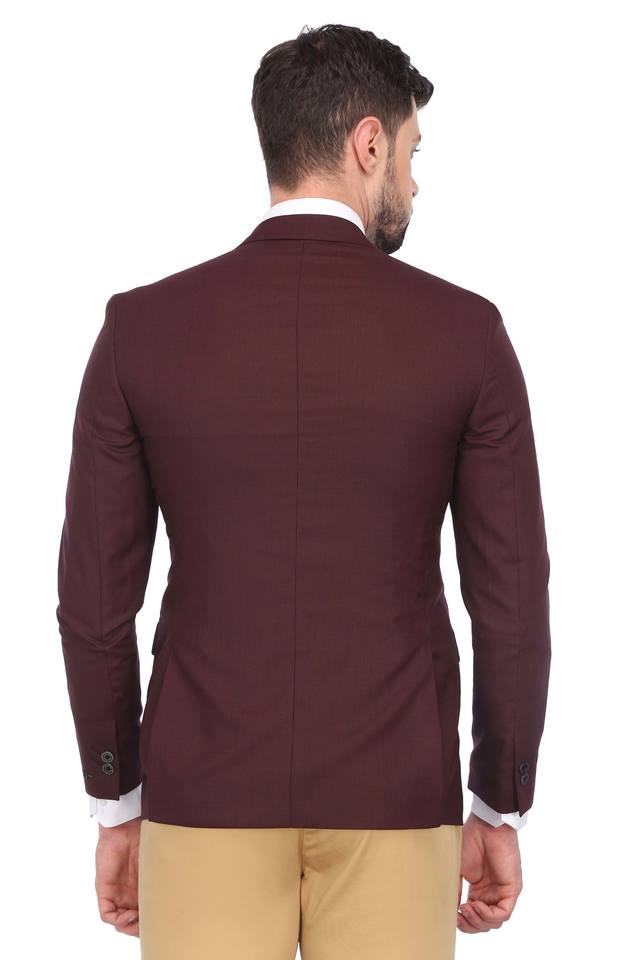 Shop Solid Formal Blazer with Long Sleeves and Notched Lapel Online