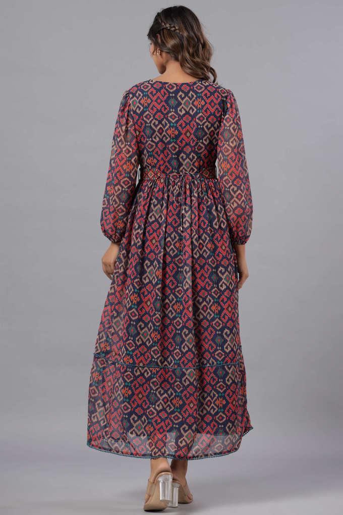 Heavenly Hues Navy Blue Floral Print Maxi Dress