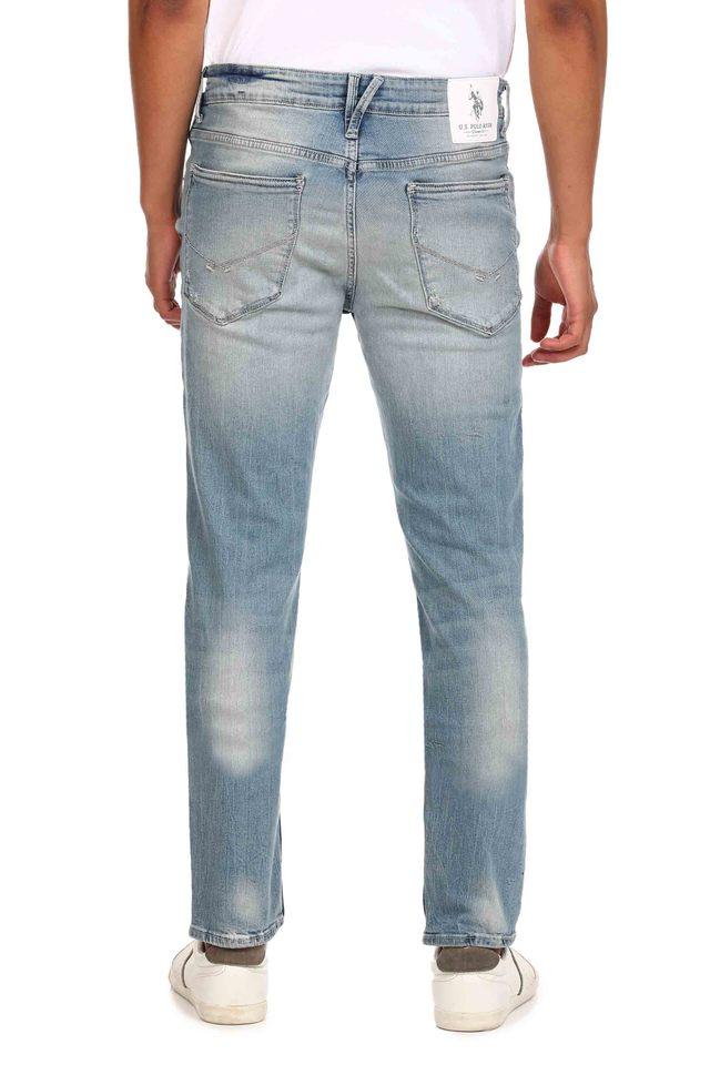 Buy U.S. POLO ASSN. DENIM Blue Mid Wash Cotton Stretch Tapered Fit Mens ...