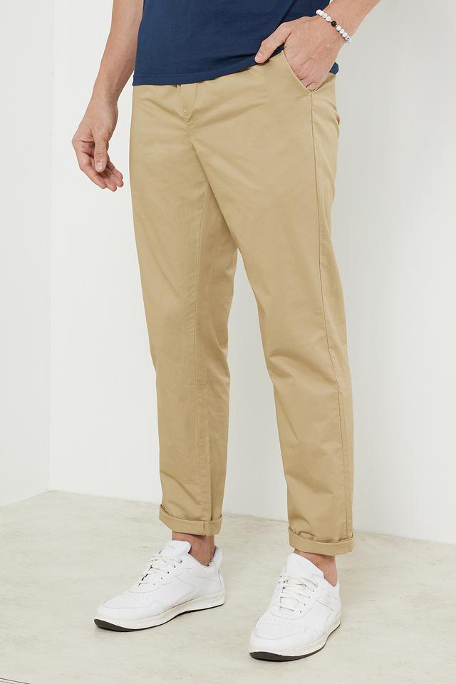 Buy STOP Khaki Solid Cotton Slim Fit Men's Track Pants