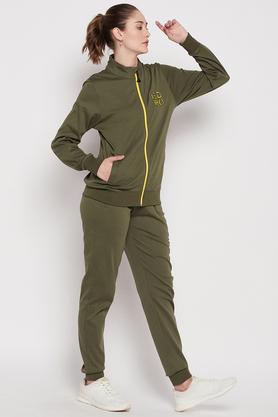 Buy EDRIO Dark Green Solid Cotton Regular Fit Women's Tracksuit