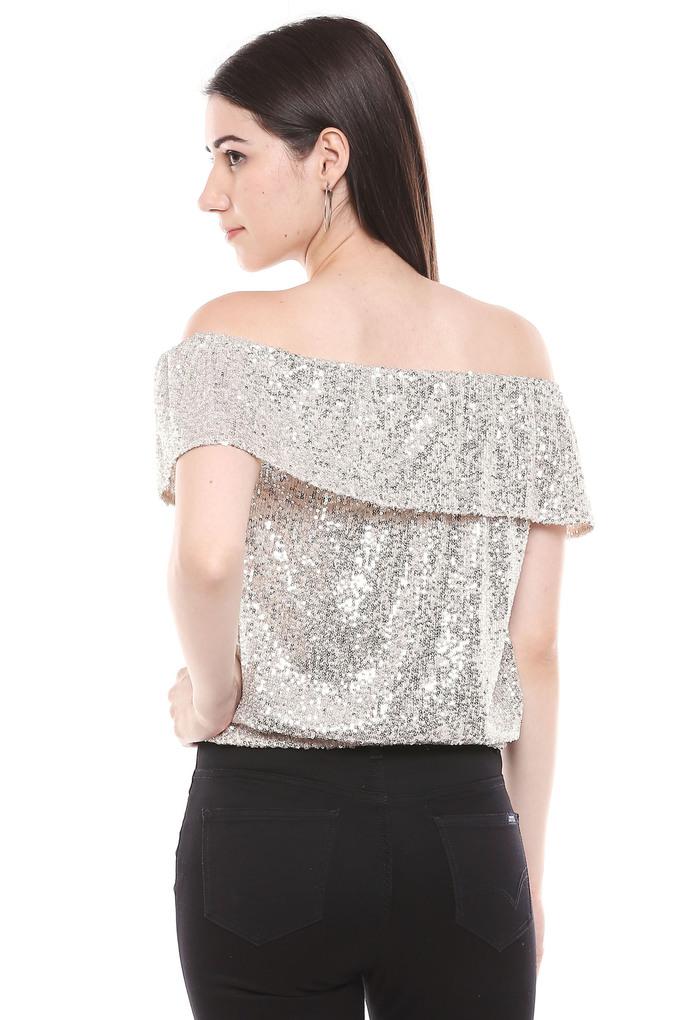 Off the best sale shoulder sequin top