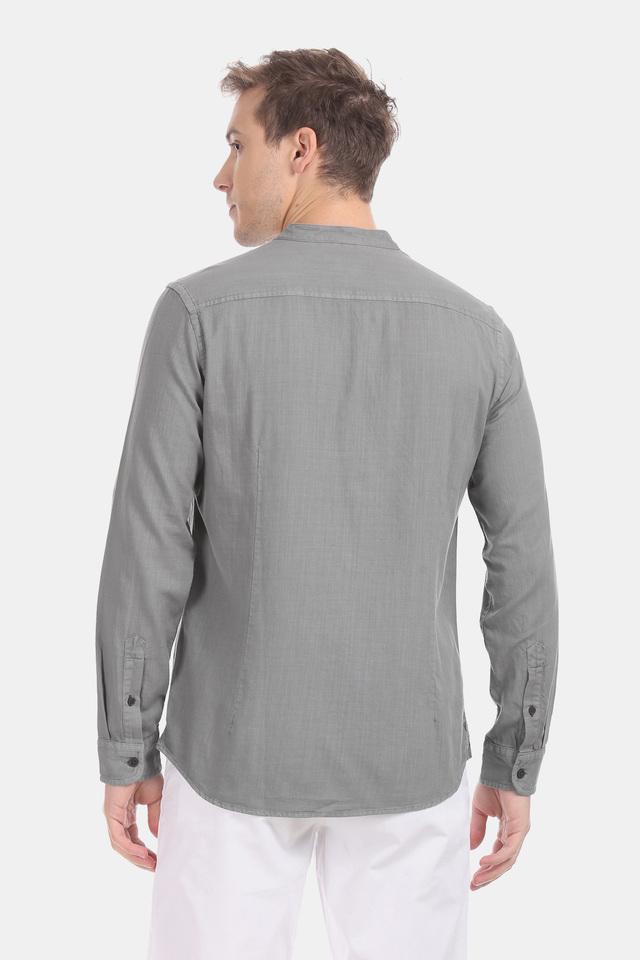 Mens Mandarin Collar Welt Pocket Casual Shirt