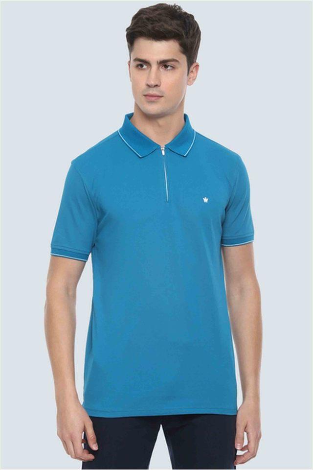 Buy Louis Philippe Men Blue Solid Polo Collar T Shirt - Tshirts