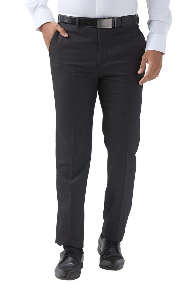 Buy RAYMOND READY TO WEAR Dark Grey Structured Blended Fabric Regular Fit Men s Formal Wear Trousers Shoppers Stop