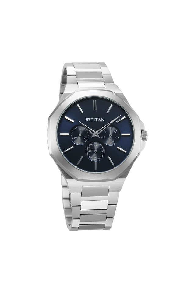 Buy TITAN Classique Slim 48.5 x 9.3 x 43.5 mm Blue Dial Stainless Steel Analogue Watch For Men 90198SM01 Shoppers Stop