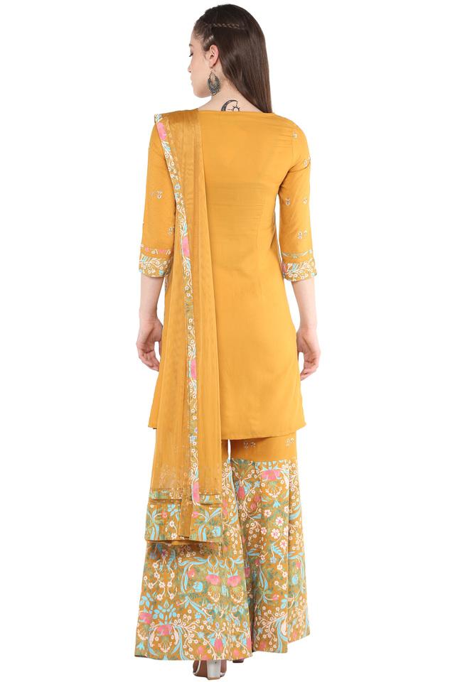 Sharara Suits : Yellow georgette paper mirror work sharara ...