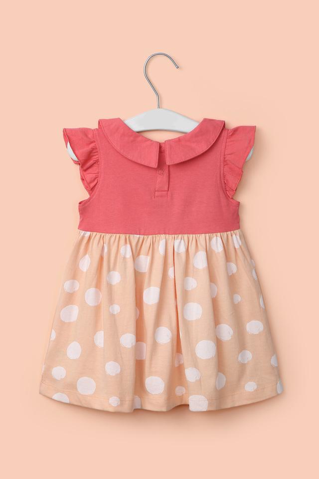 Buy KARROT Coral Polka Dots Cotton Round Neck Infant Girl's Dress