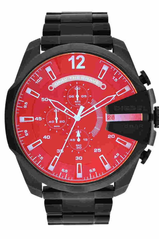 Mens 51 mm Mega Chief Black Dial Stainless Steel Chronograph Watch DZ4318