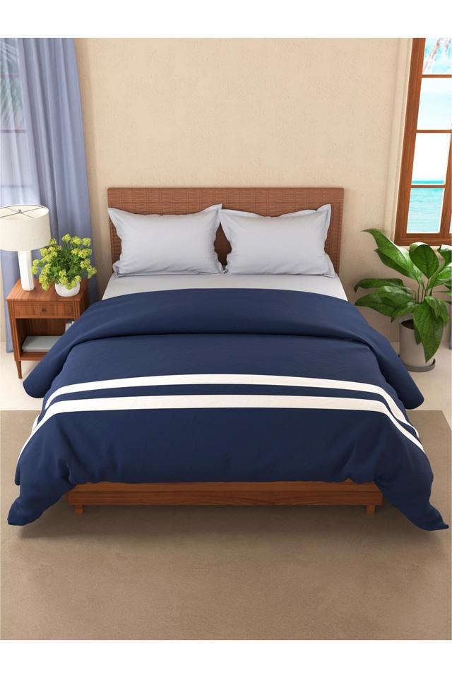 Luxurious 100 Egyptian Satin Cotton Comforter For All Weather 1Pc Double Size Coastal Stripe Solid Dk.Blue