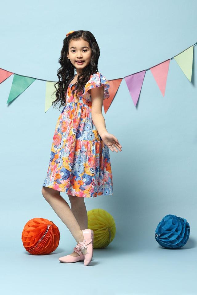 Buy BIBA GIRLS Blue Printed Rayon Straight Fit Girls Casual Dress Shoppers Stop