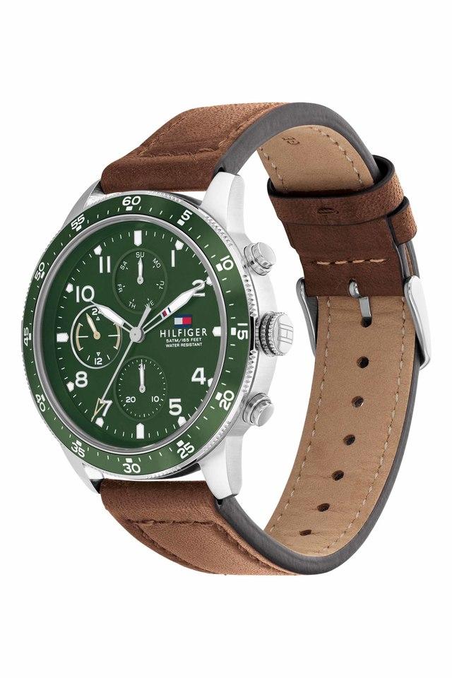 Buy TOMMY HILFIGER Mens 44 mm Jimmy Green Dial Leather Analog