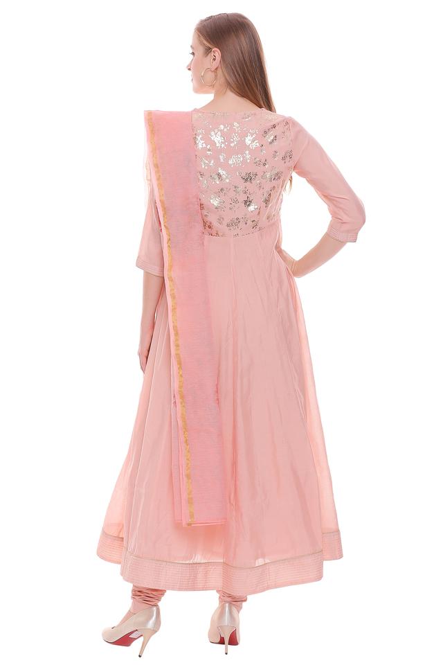 Buy Peach Yoke Design Cotton Anarkali Kurta With Trousers & Dupatta Online  at Rs.1359 | Libas