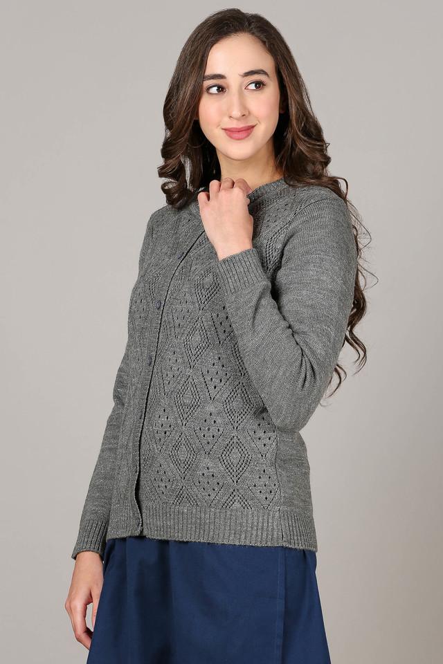 Buy STOP Grey Textured Round Neck Acrylic Women's Sweater | Shoppers Stop