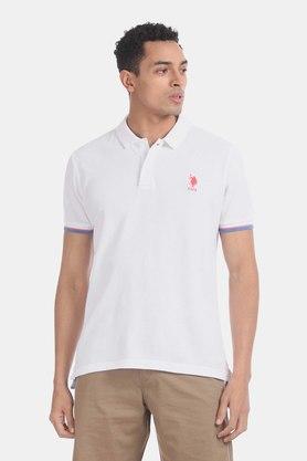 Buy U S Polo Assn Mens White Textured Cotton Polo T Shirt Shoppers Stop