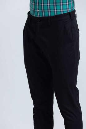 Solid Cotton Poly Spandex Regular Fit Men s Casual Trousers