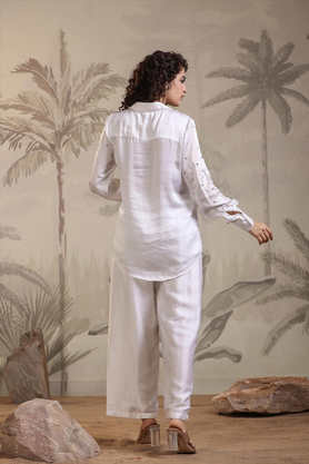 Buy SCAKHI White Embellished Satin Regular Fit Women s Co Ord Set