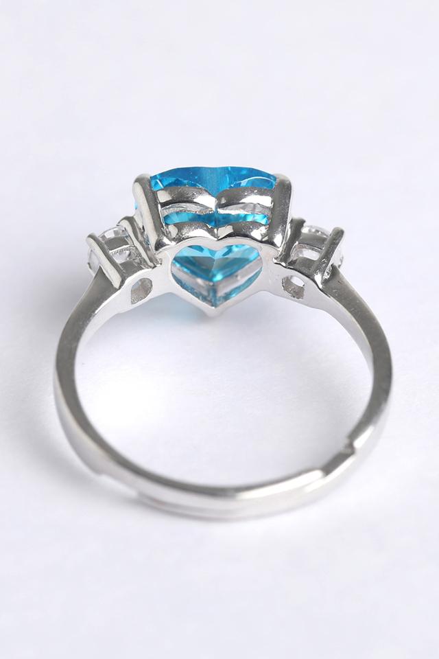 Buy CLARA 925 Sterling Silver Rhodium Plated Swiss Zirconia Sky Blue Heart  Ring with Adjustable Band Gift