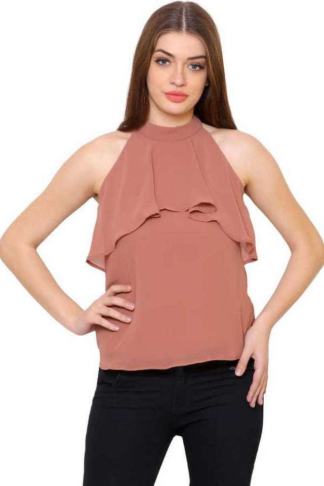 Peach halter store neck ruffle top