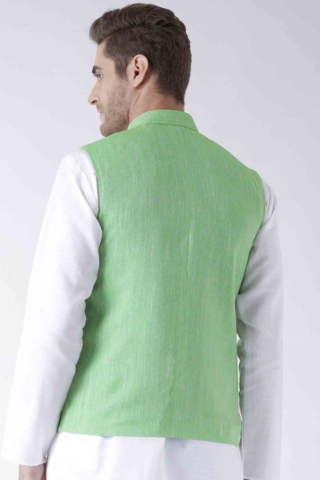 Buy Green Linen Nehru Jacket For Men by Seven Online at Aza Fashions.