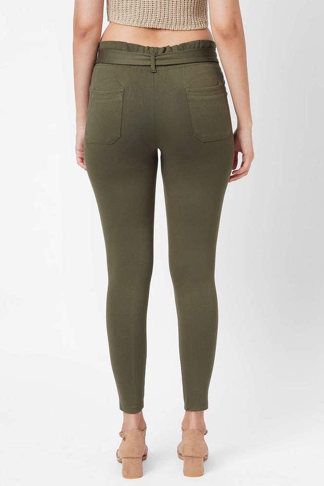 Express  Super High Waisted Belted Paperbag Pant in Olive Green