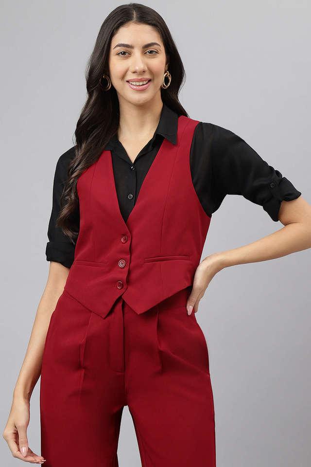 Buy LATIN QUARTERS Red Solid Polyester Women s Casual Wear Waist Coat Shoppers Stop