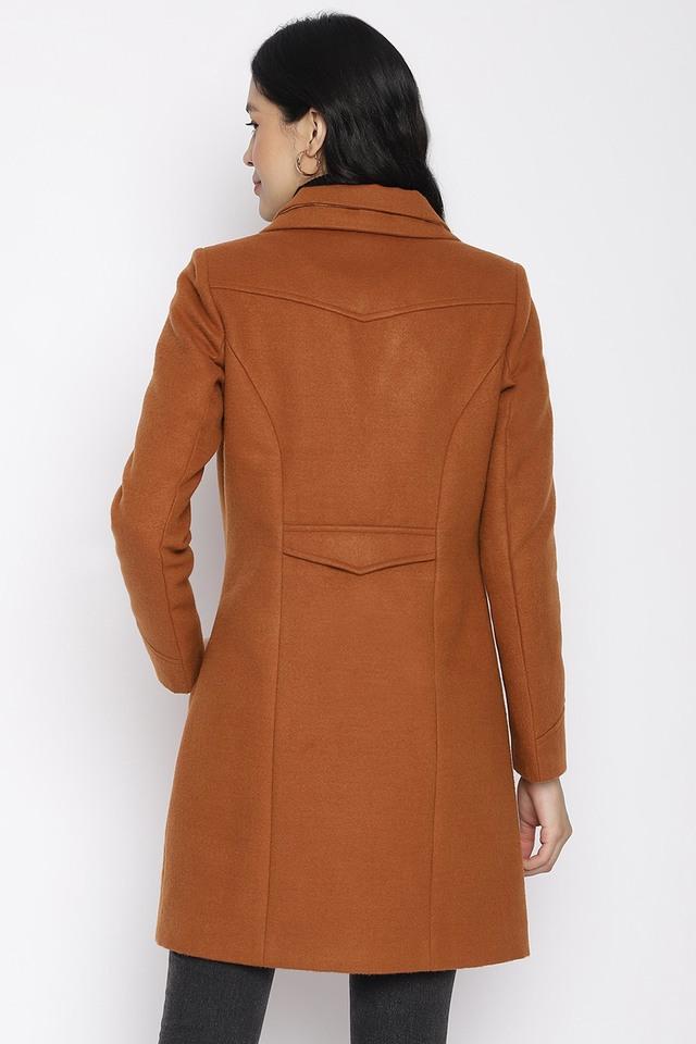 Buy BROWN LAPEL NECK WAIST-TIE POLYESTER COAT for Women Online in India