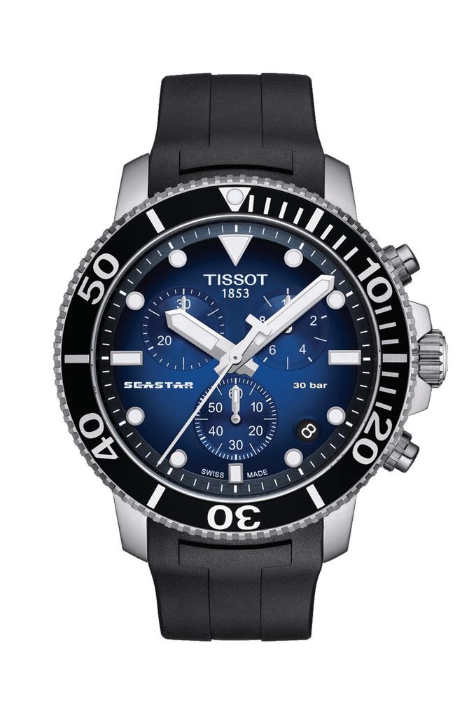 Buy TISSOT Mens Black Dial Rubber Chronograph Watch