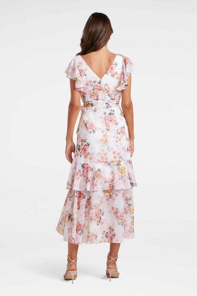 Forever new wrap cheap ruffle floral midi dress