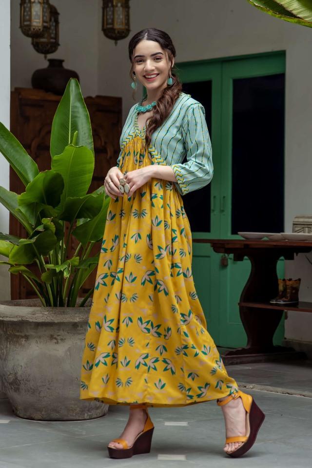 RUSTORANGE -  Yellow Ethnic Dresses - Main