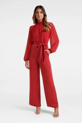 Red jumpsuits best sale with sleeves