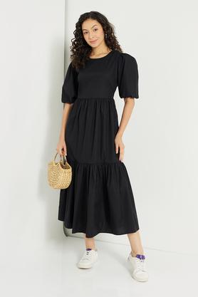 Buy INTUNE Black Midi Cotton Dress for Women