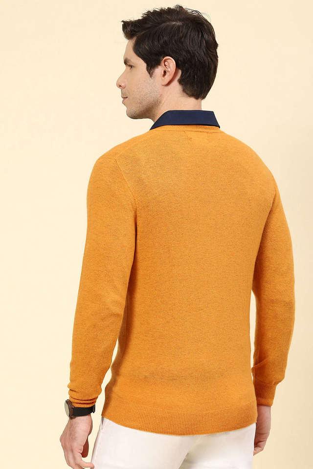 Buy MONTE CARLO Yellow Solid Wool V-Neck Men's Sweater