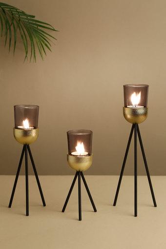 Buy Ivy Solid Round Azar Tripod Metallic Candle Holder Set Of 3 Shoppers Stop