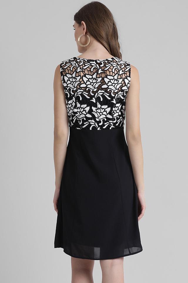 Buy ZINK LONDON Black Womens Round Neck Lace A-Line Dress