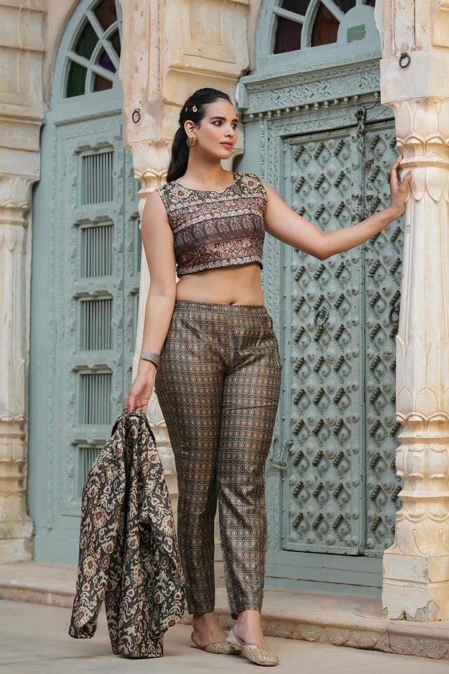 Versatile Crop Top with Palazzo Pants and Jacket Set for Women | Palazzo  pants, Festival wear, Crop top length