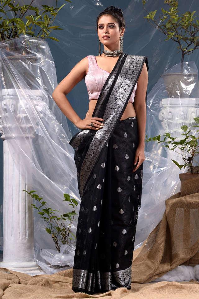 Pure Black Chiffon Banarasi Saree with Silver Zari Work - Truth Fab