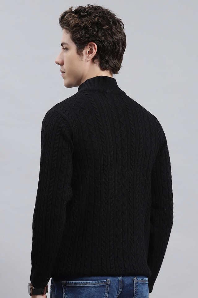 Buy MONTE CARLO Black Solid Wool Blend Turtle Neck Men s Sweater