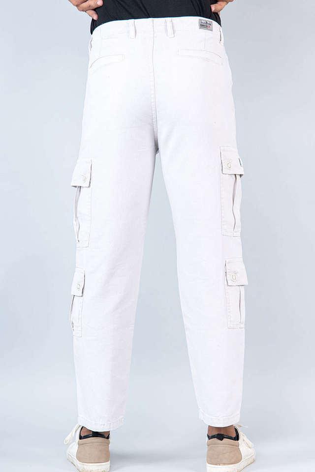 Mens white linen cargo pants sales