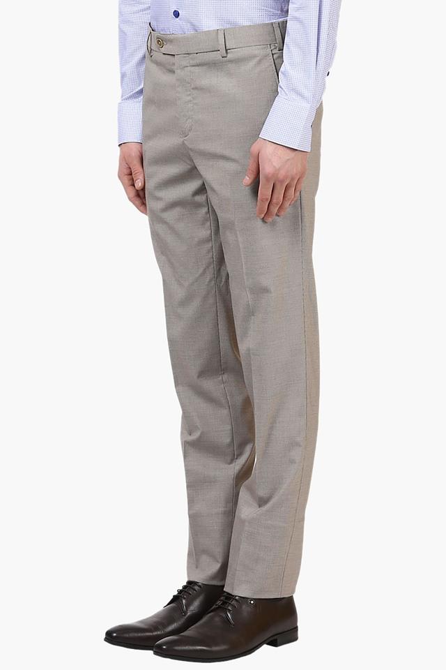 Olive Green Solid Italian Fit Cotton Blend Formal Trousers For Men – TAD