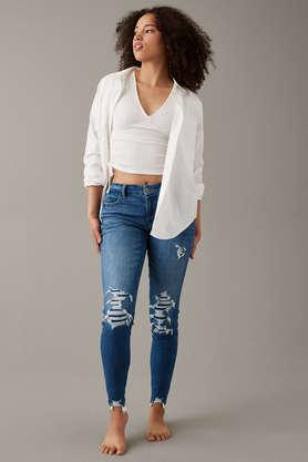 Buy AMERICAN EAGLE Blue High Rise Blended Fabric Regular Fit Women's Jegging