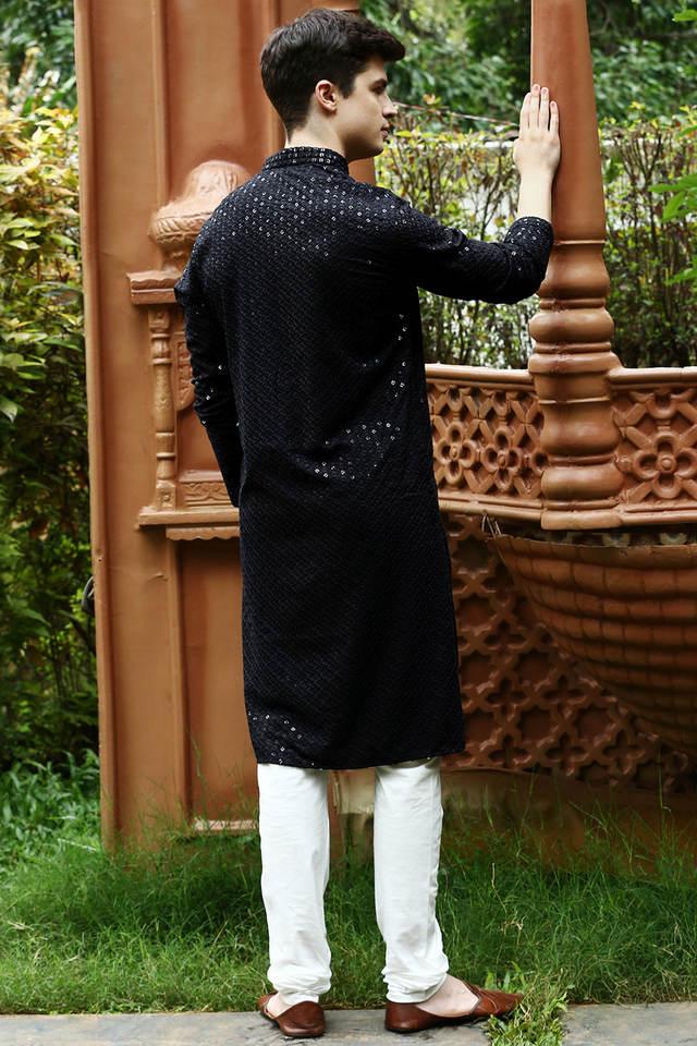 Men's Olive Sequins With Chikankari Work Wedding Collection Kurta By  Sanwara