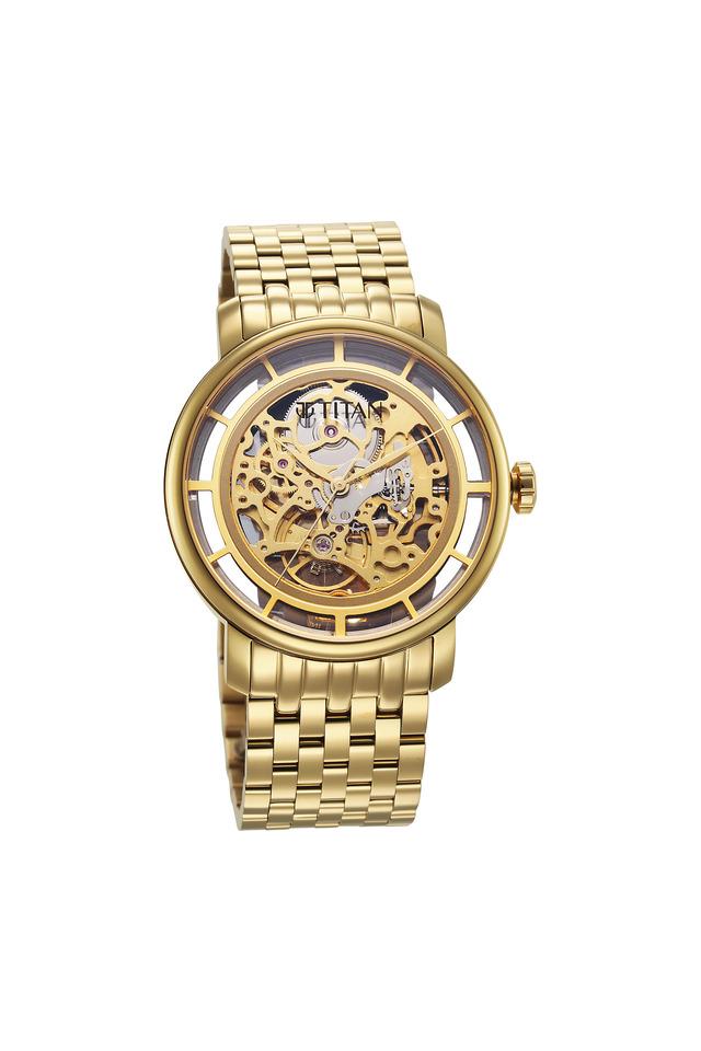 Buy TITAN Mechanical Slim 49 x 9.40 x 42 mm Gold Dial Stainless Steel Analog Watch for Men 90158YM01 Shoppers Stop