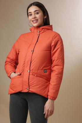 Buy CAMPUS SUTRA Orange Solid Polyester Hood Womens Casual Jacket