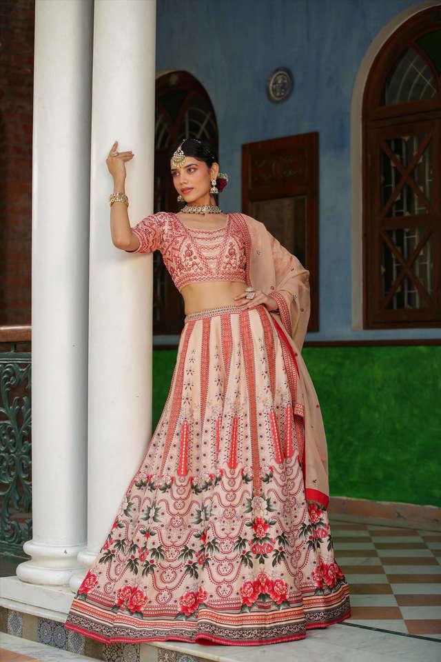 Net Thread Work Cream Trendy A Line Lehenga Choli